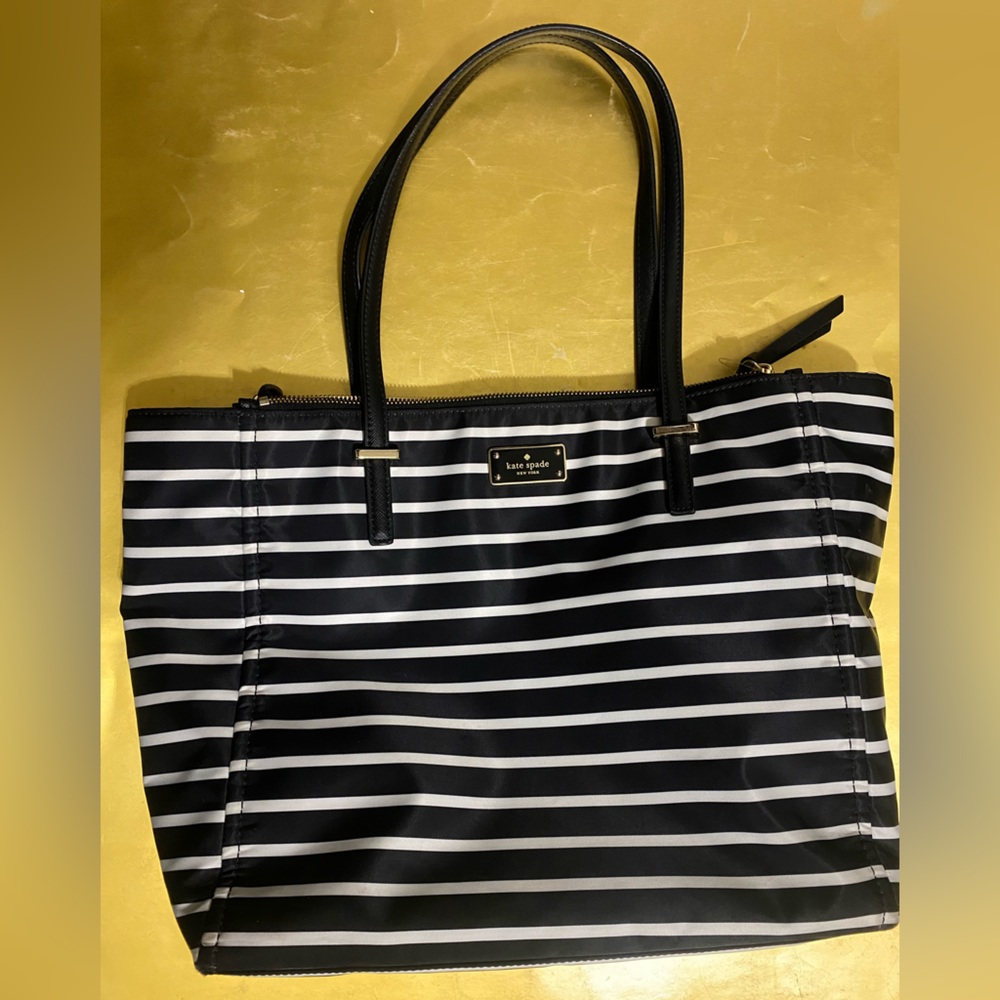 Womens Large black and white striped Kate Spade tote